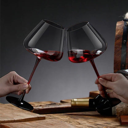 2 pc Red Base Wine Glass Set